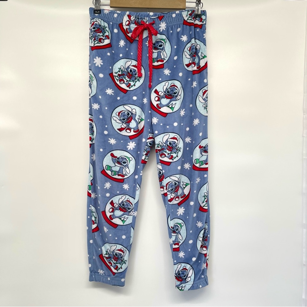 Disney Stitch Christmas Pajama Pants Women Small Fleece Jogger with Pockets